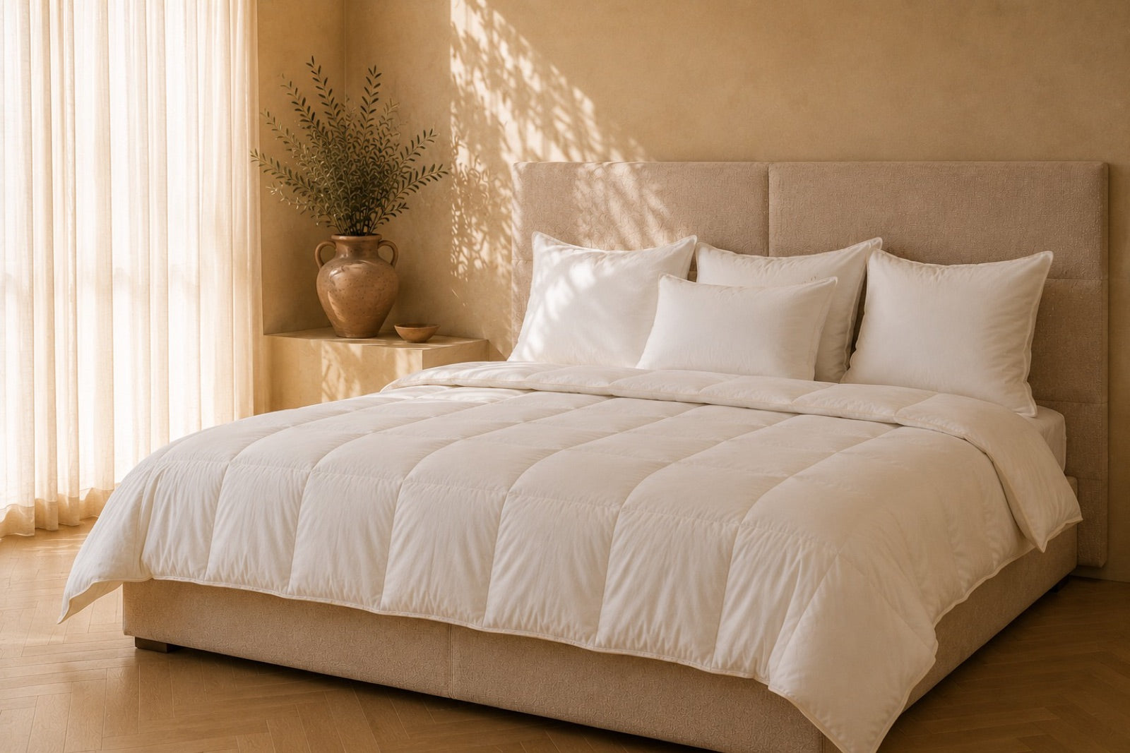 Slaapkamer met de kussens, het dekbed en het zitkussen van Ivy Pillow